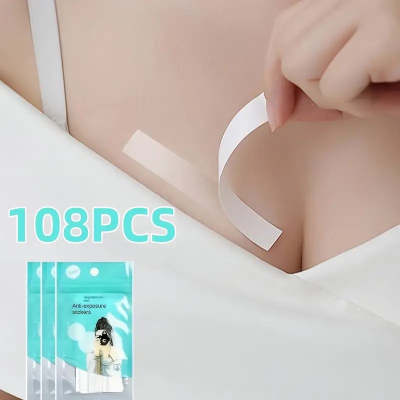 Silicone Bra Adhesive - 108 ชิ้น/3 แพ็ค เทปสองหน้าสำหรับเสื้อผ้าแฟชั่นและการใช้งานกับร่างกาย เทปติดร่างกายแบบอ่อนโยนสำหรับผู้หญิง เทปผ้าที่แข็งแรงทนทานทุกสภาพอากาศ