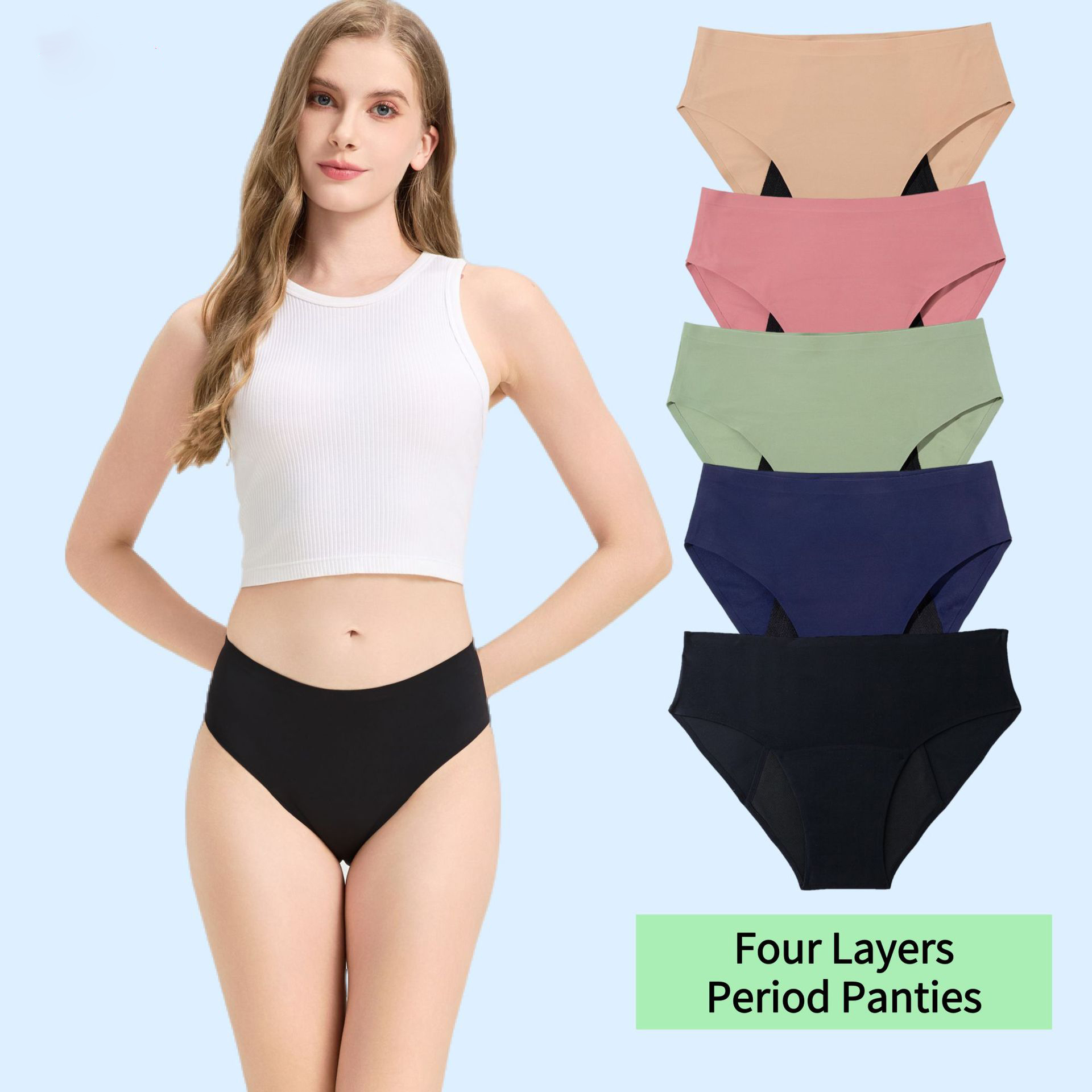 Period Panty Absorbent - กางเกงชั้นในสำหรับผู้หญิงช่วงมีประจำเดือน ความจุการดูดซับ 50 มล. กางเกงชั้นในกันรั่วสี่ชั้นสำหรับช่วงมีประจำเดือน กางเกงชั้นในแบบไร้ตะเข็บพร้อมแผ่นกาวดูดซับ